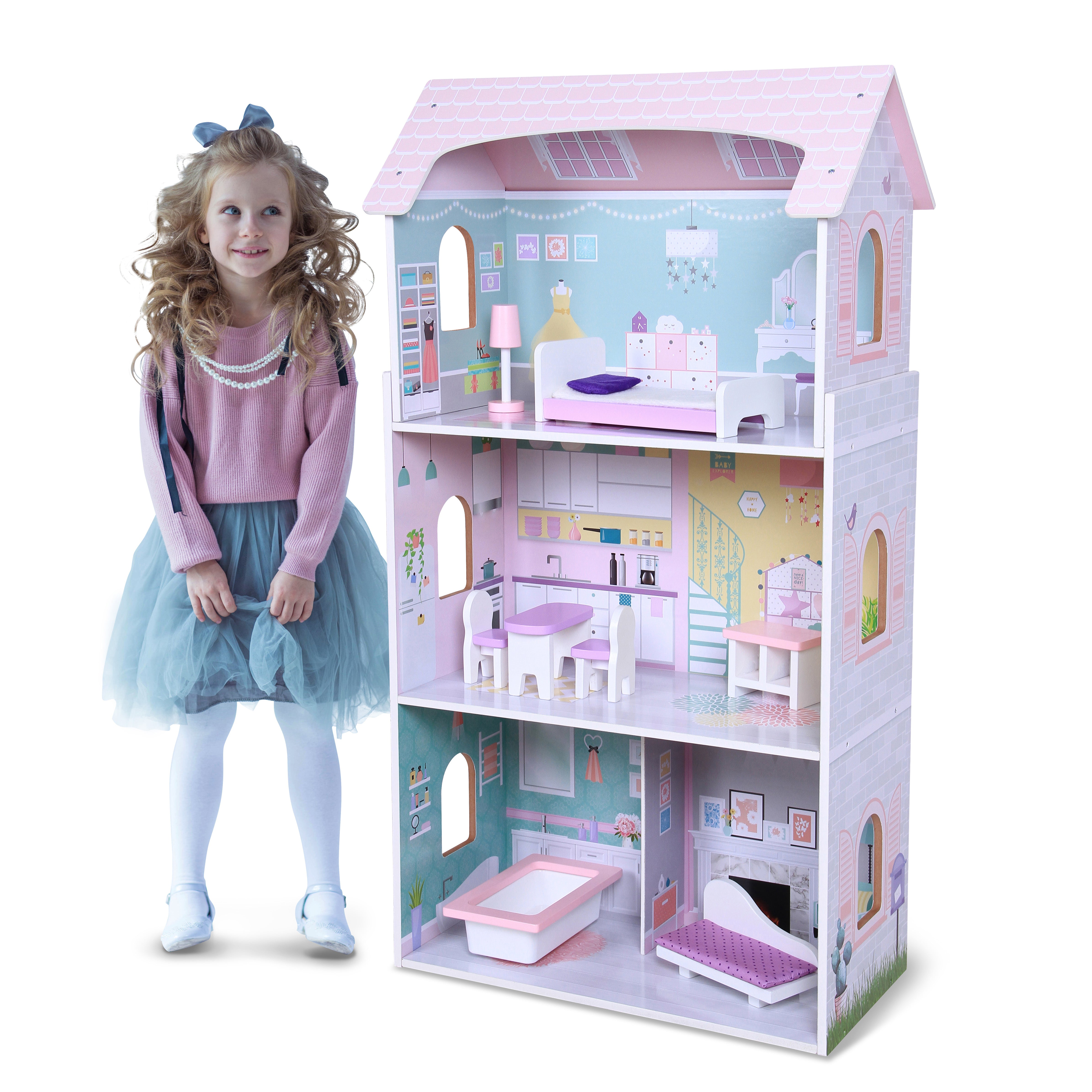 Casa de muñecas de Madera para niñas con Pisos Muebles para Juga