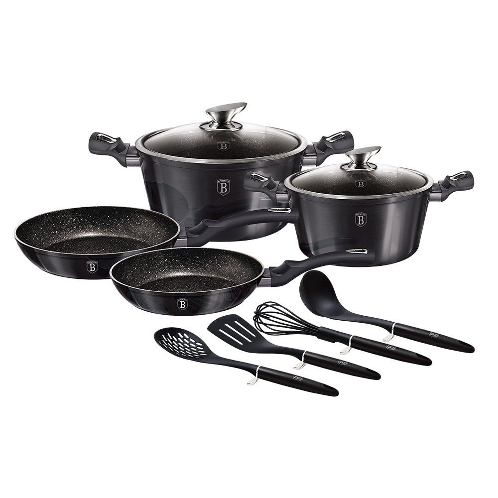 Berlinger Haus Carbon Pro Juego Cuchillos Cocina Profesional 8 Piezas,  Acero Inoxidable Recubrimiento Antiadherente, Soporte Acrílico