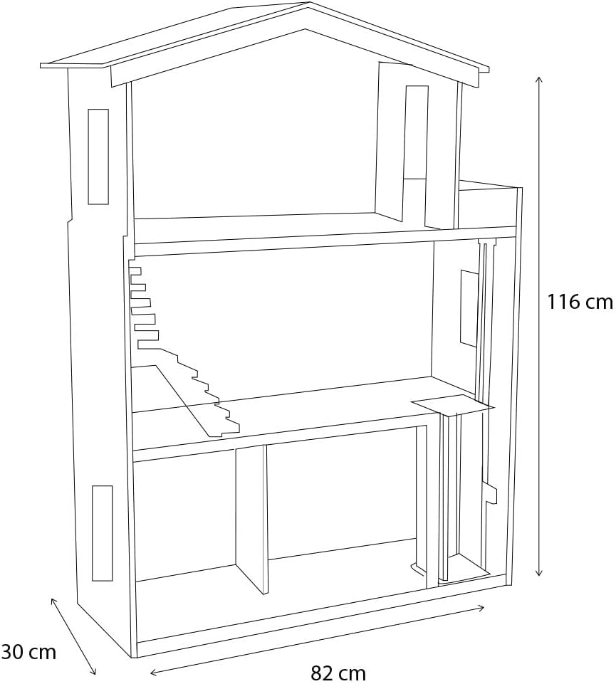 Casa de muñecas de madera - con muebles y accesorios - 3 plantas
