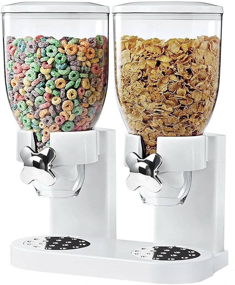 Dispensador de cereales de dos envases.