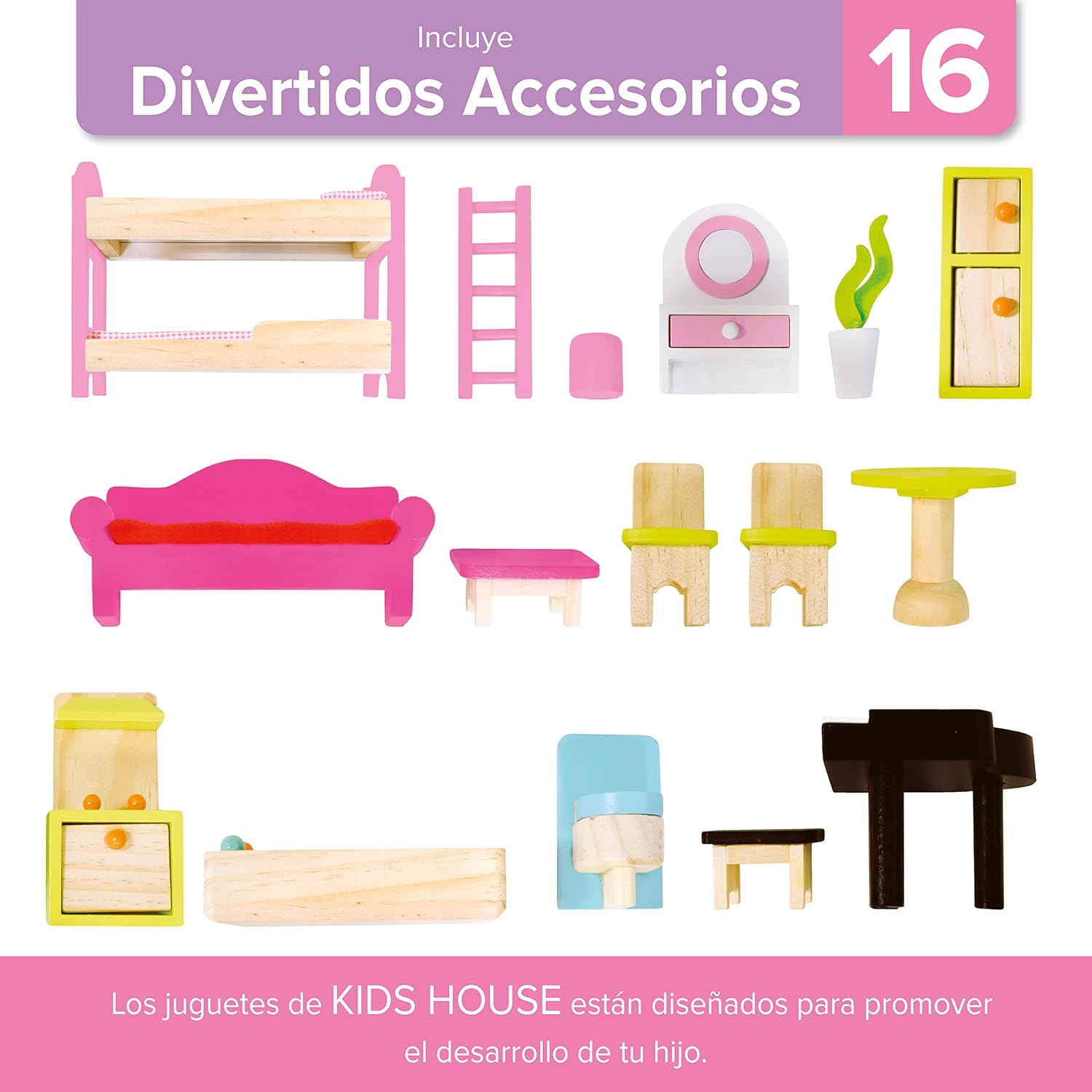 Casa de maderaMila Dollhouse incluye 15 pcs de muebles 73 x 63 x 71 cm