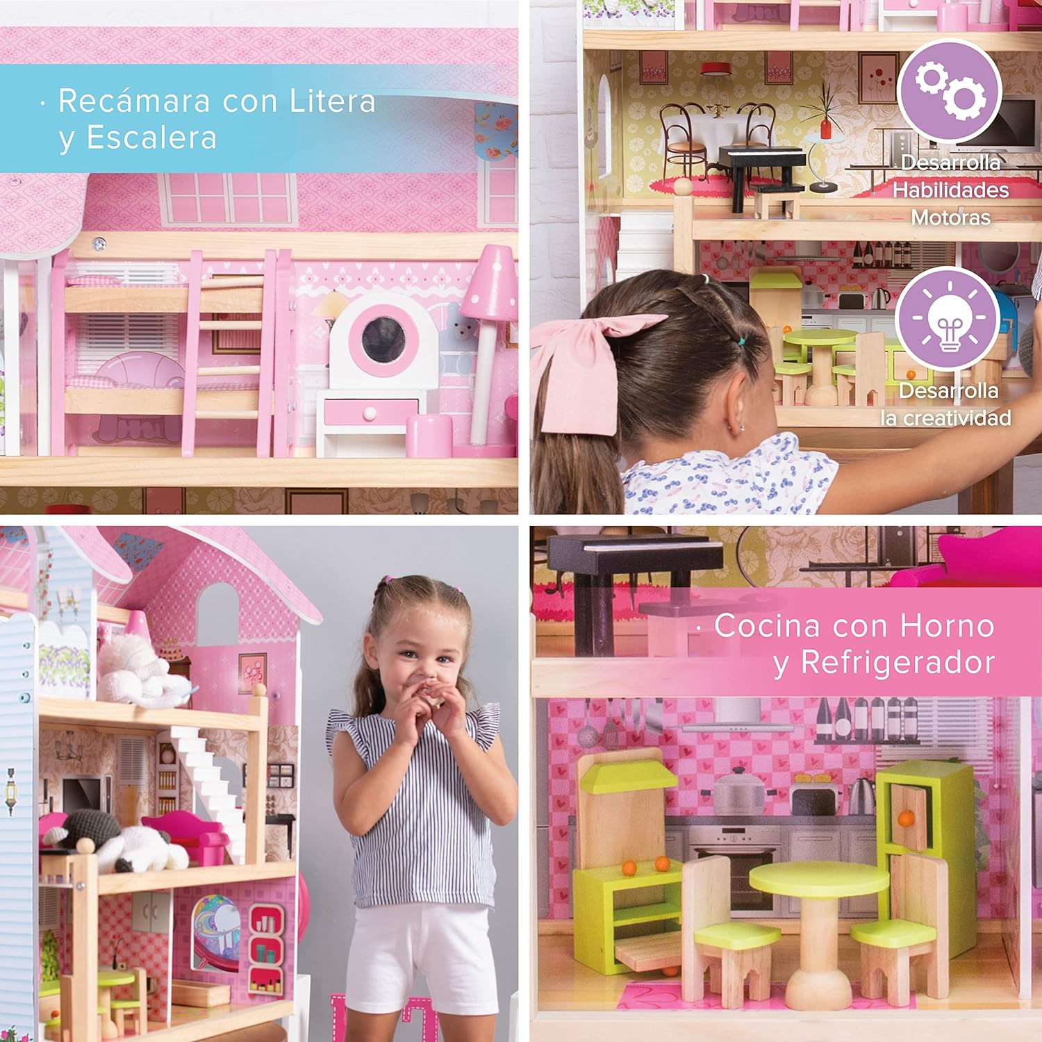 Casa de maderaMila Dollhouse incluye 15 pcs de muebles 73 x 63 x 71 cm