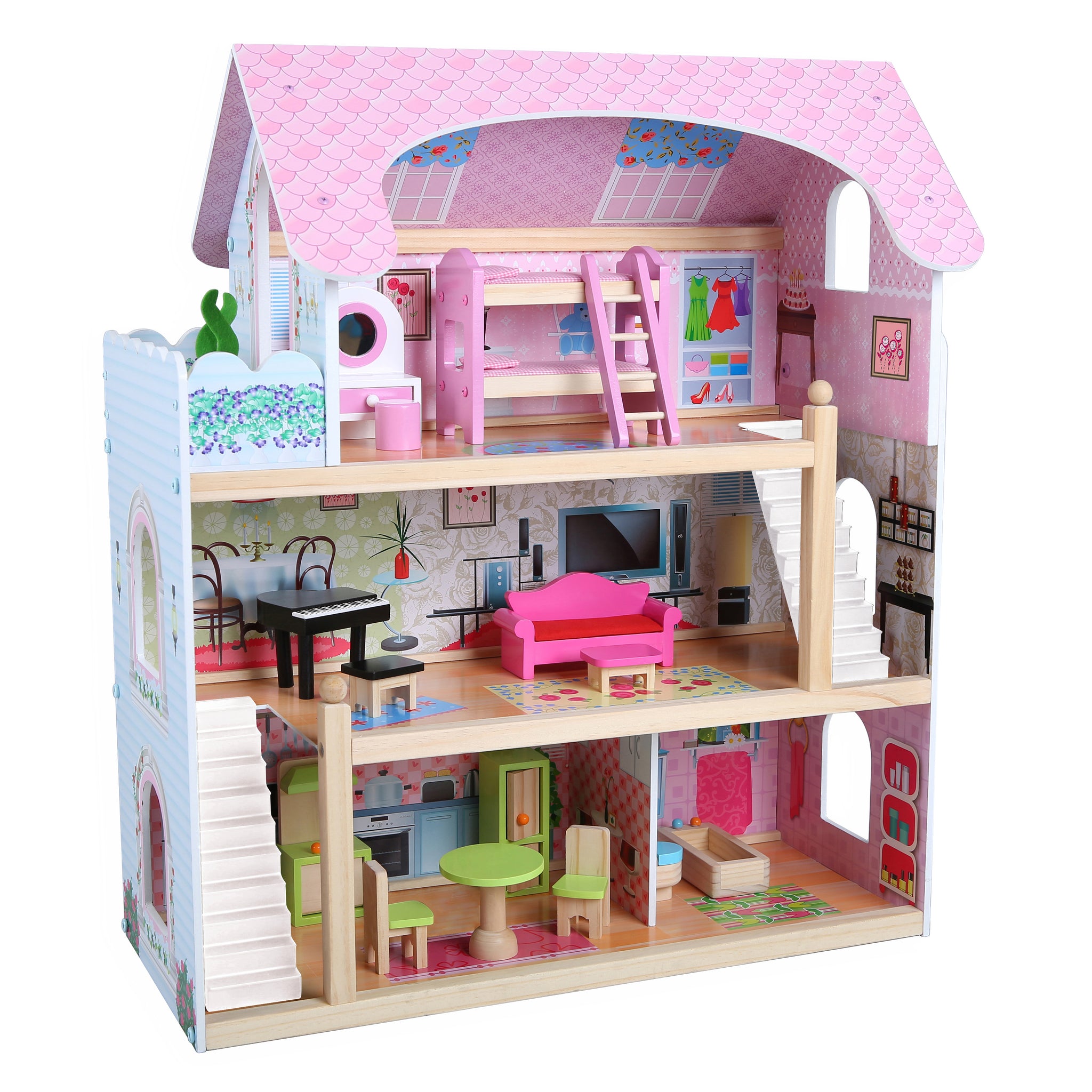 Casa de maderaMila Dollhouse incluye 15 pcs de muebles 73 x 63 x 71 cm