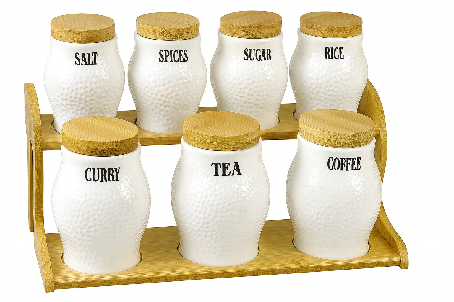 Juegos de frascos de ceramica con tapa de bamboo 7 piezas