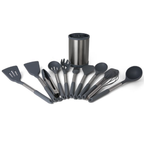 Utensilios de Cocina con Soporte Giratorio Gris