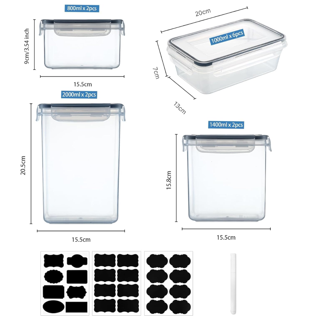 Juego de 12 cajas de almacenamiento de cocina, cajas herméticas para alimentos.