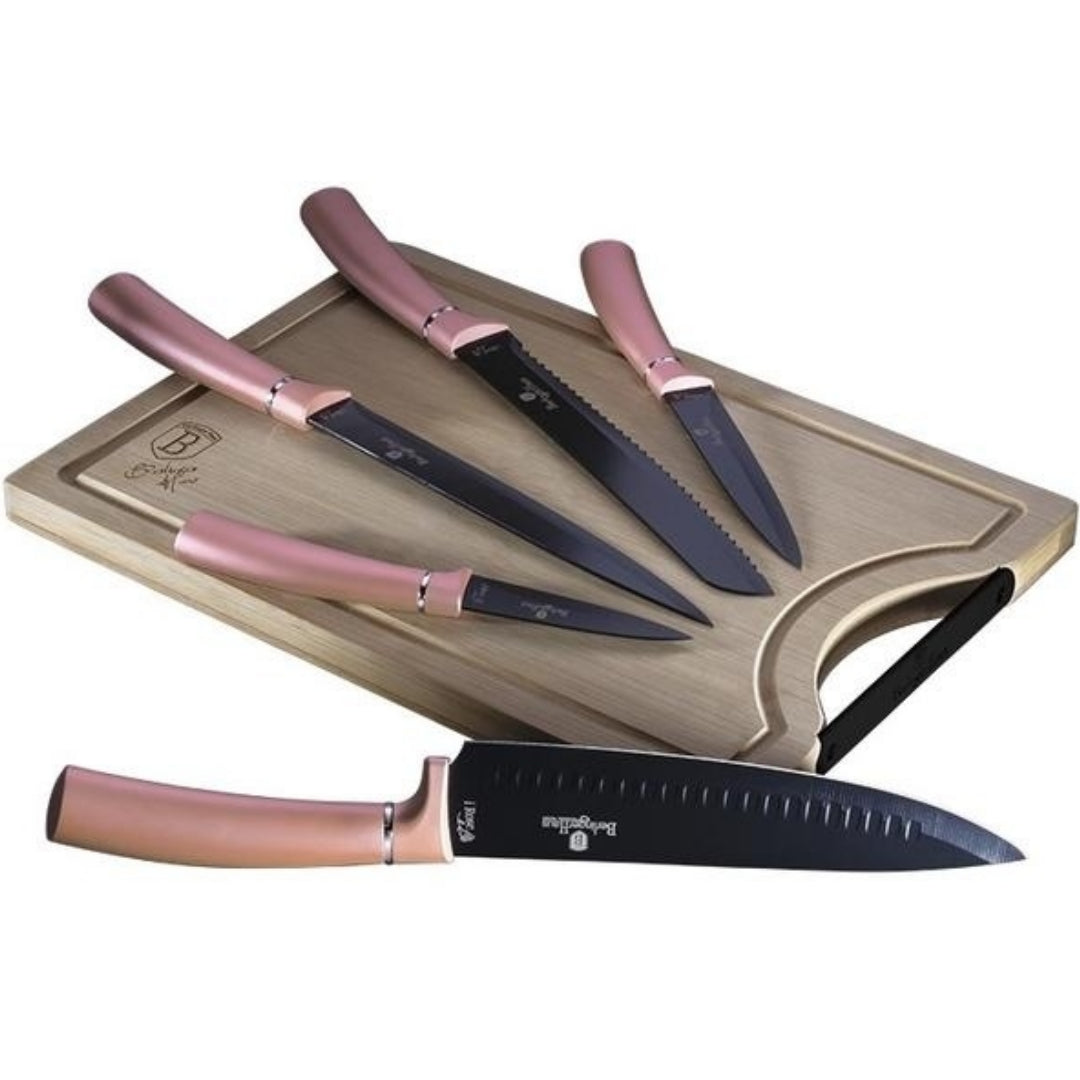 Set de cuchillos con tabla de picar Berlinger Haus Rosado BH-2554