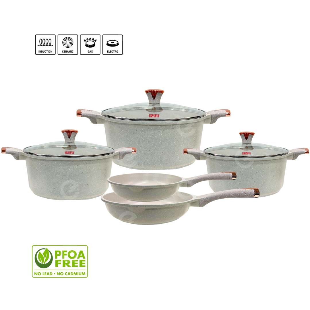 Set de Ollas y Sartenes de Granito Negro con Tapa de Vidrio