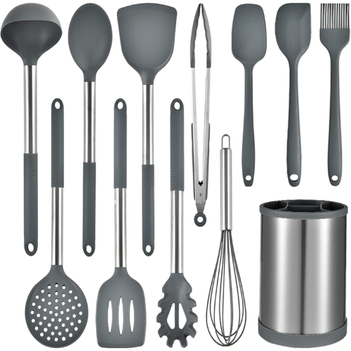 Utensilios de Cocina con Soporte Giratorio Gris